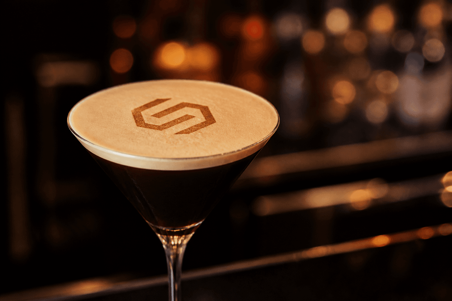 Corporate logo on espresso martini foam