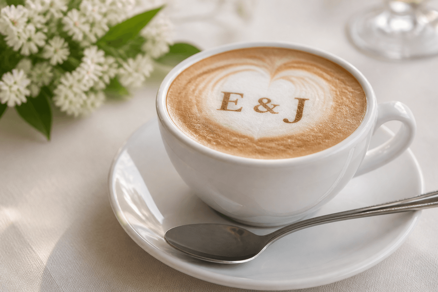 Couple initials on cappuccino