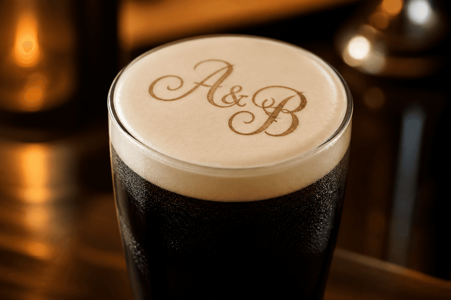 Wedding monogram printed on a pint